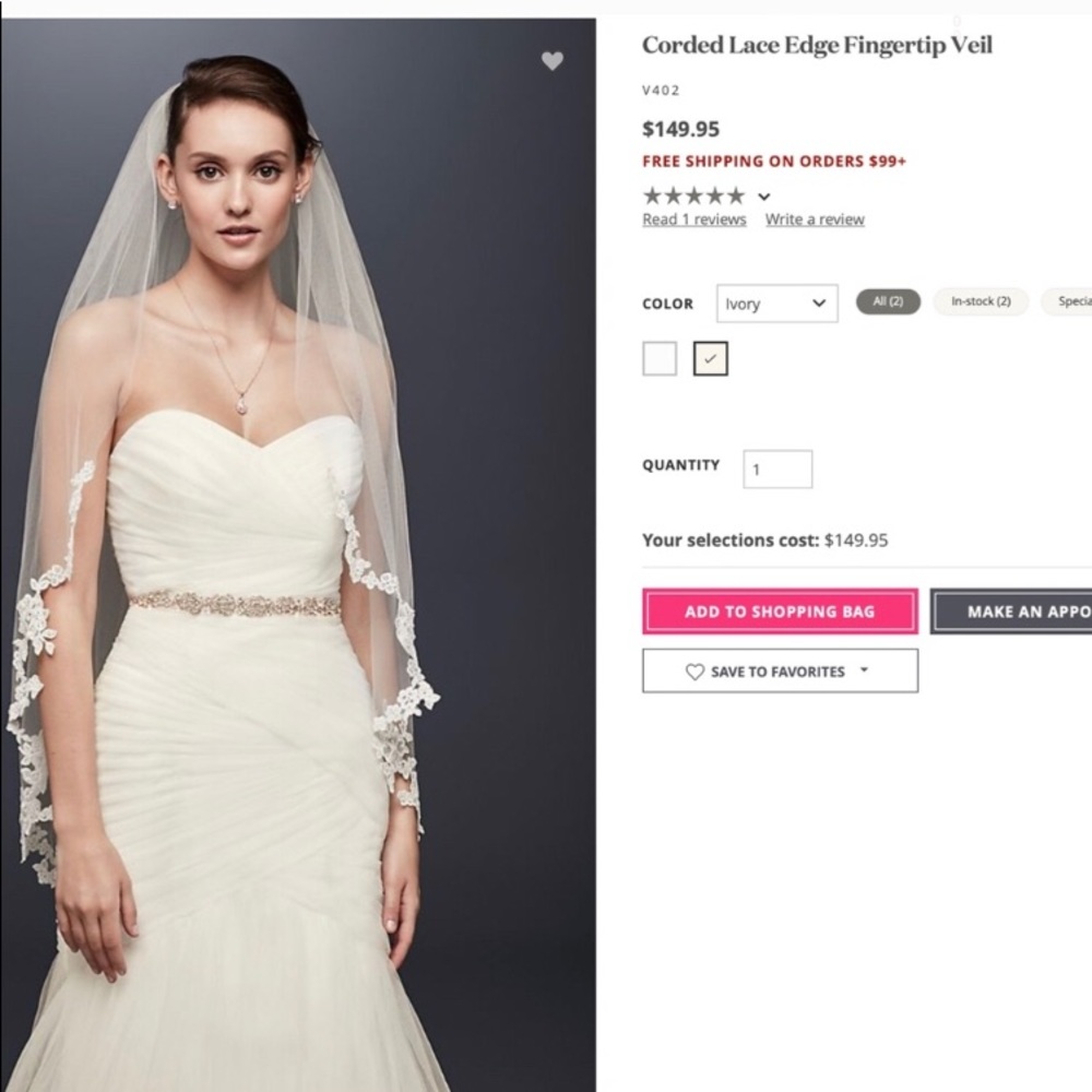 David’s Bridal Lace Corded Edge Fingertip Veil